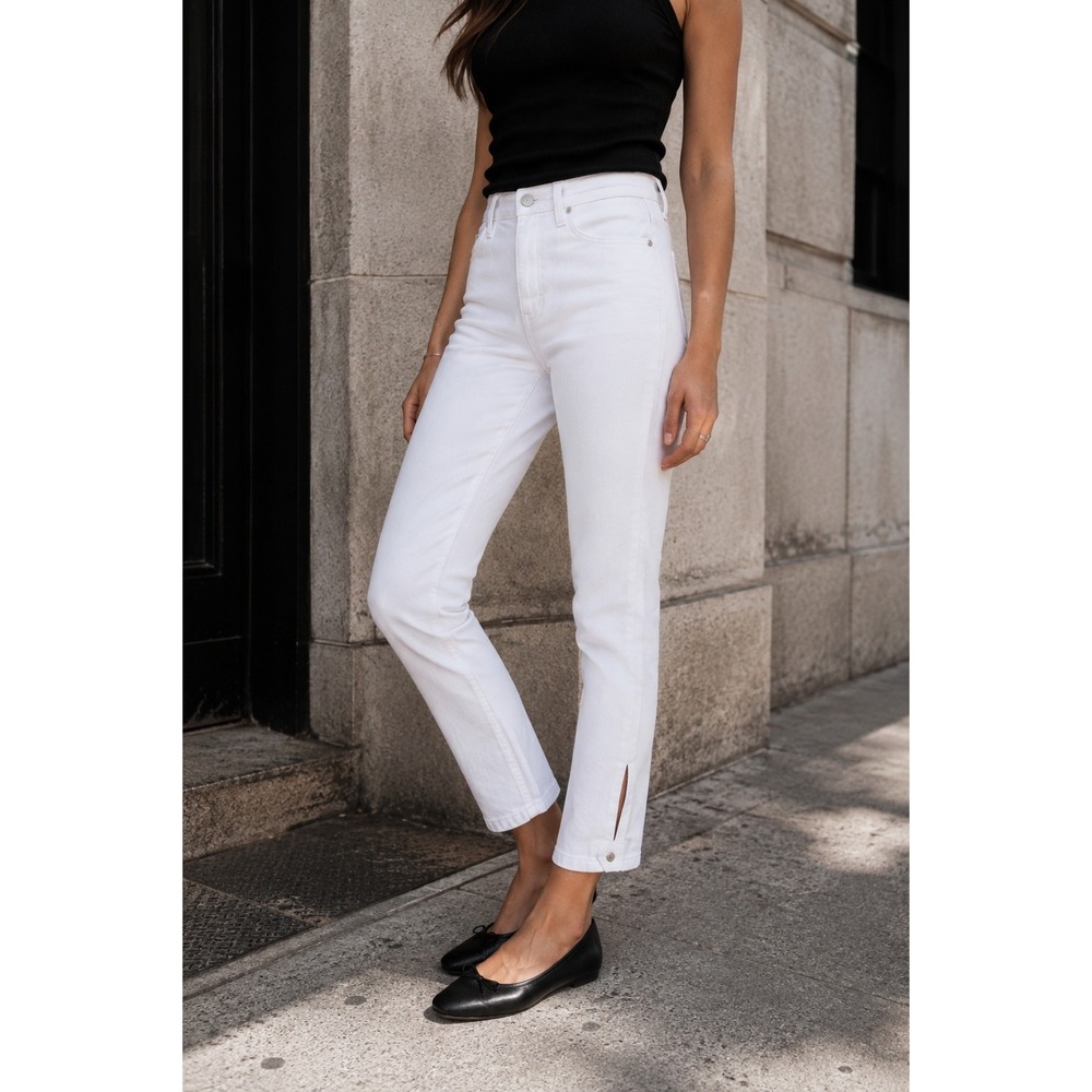 Rag‎ & Bone Cigarette White Denim High Rise Snap Hem Ankle Jeans 28